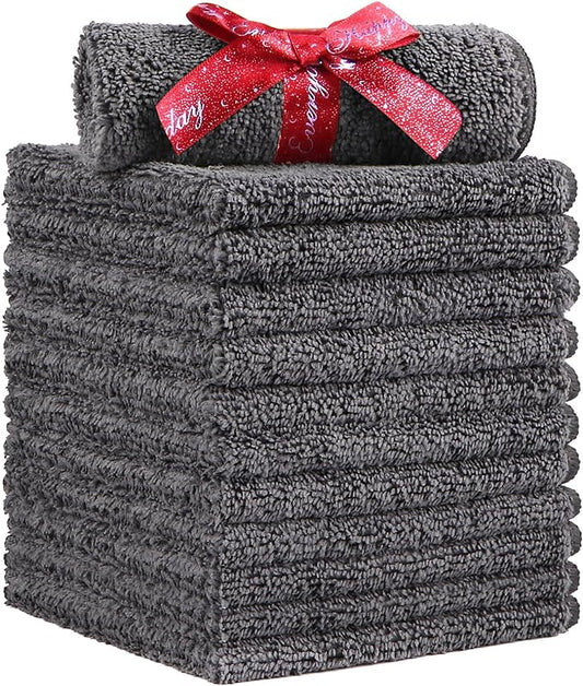 HOMEXCEL Microfiber Washcloths 12 Pack, Highly Absorbent and Soft Face Towel, Multi-Purpose Grey Wash Cloths for Bathroom, Hotel, Spa, Gym, and Kitchen, 12x12 Inch