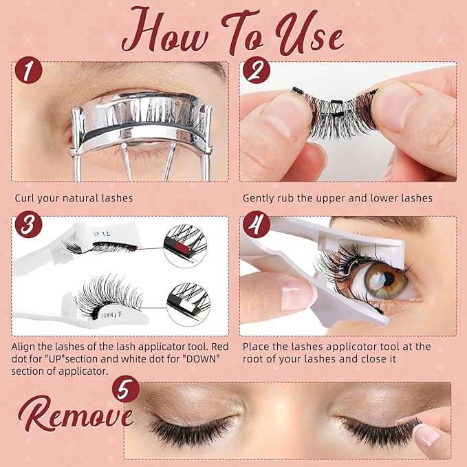 Higu clace Magnetic Eyelashes 4Pairs Magnetic Eyelashes with Applicator Soft Magnetic Lashes Natural Look Wispy Magnet Lashes Without Eyeliner Easy to Wear and Remove(DJCX-F03）