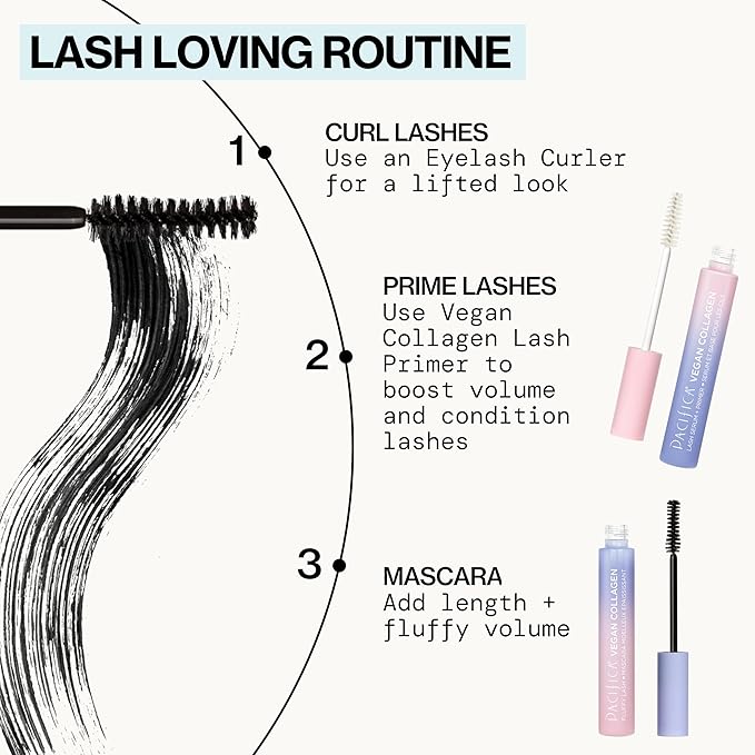 Pacifica Vegan Collagen Fluffy Lash Mascara – Black Thickening & Lengthening Mascara with Plant Fibers, Full Fluffy Lashes, Vegan & Cruelty-Free, 0.24 oz