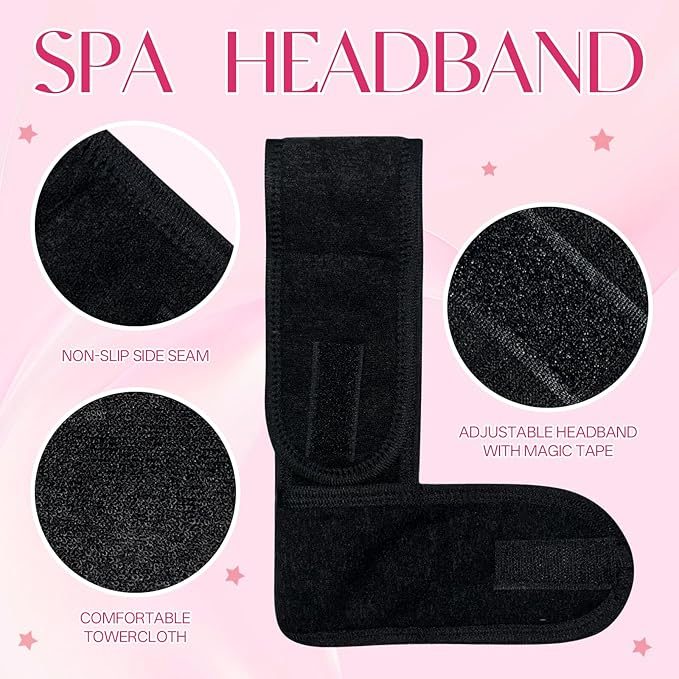 30 Pack Adjustable Spa Headband for Women Non-Slip Facial Hair Wrap for Washing Face, Makeup, Shower, Skincare, and Yoga (Black, 30)