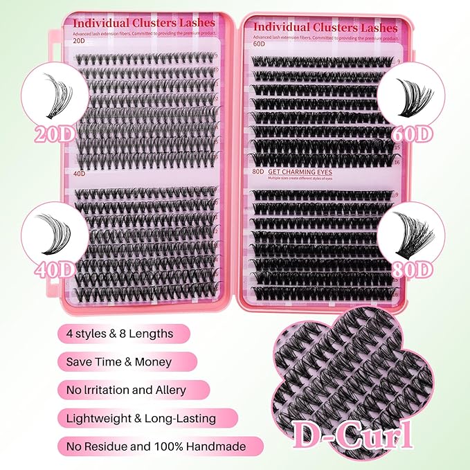 Lash Clusters Kit for Beginners Eyelash Clusters Kit Lashes Clusters Kit Cluster Lashes Pestañas Postizas Naturales with Lash Bond&Seal,Lash Tweezers,Brush RITALASH(640pcs 20D+40D+60D+80D Kit,9-16mm)