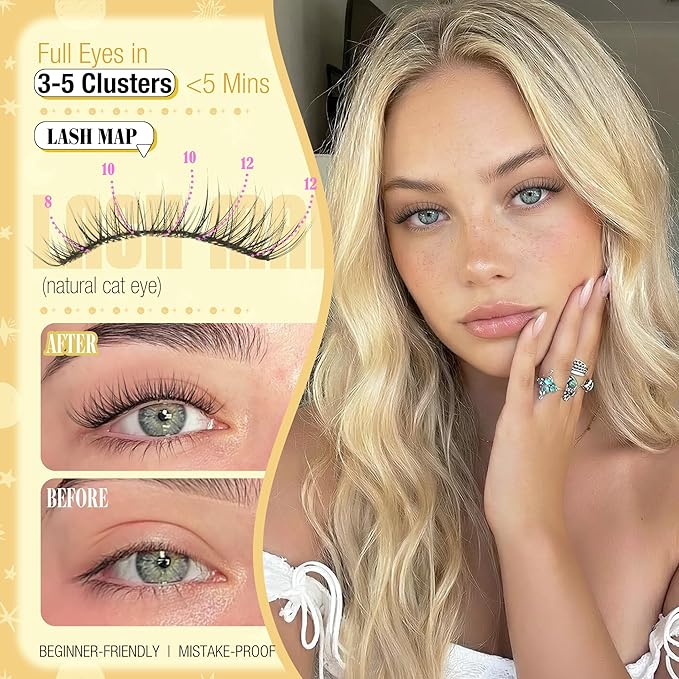 Short Lash Clusters Natural Cluster Eyelash Extensions 8-10-12MM Clear Band Cluster Lashes Extensions Wispy Individual Lashes CC-Curly Eyelash Clusters Pestañas Postizas Naturales 144Pcs DIY Lashes