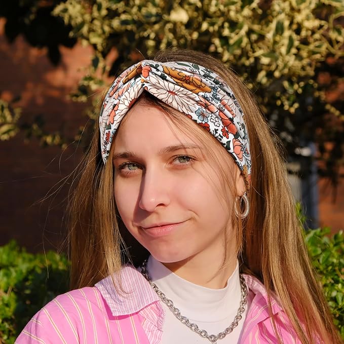 DRESHOW 4 Pack Boho Non-Slip Headbands for Women Girls Yoga Workout Running Knotted Turban Floral Elastic Head Wrap