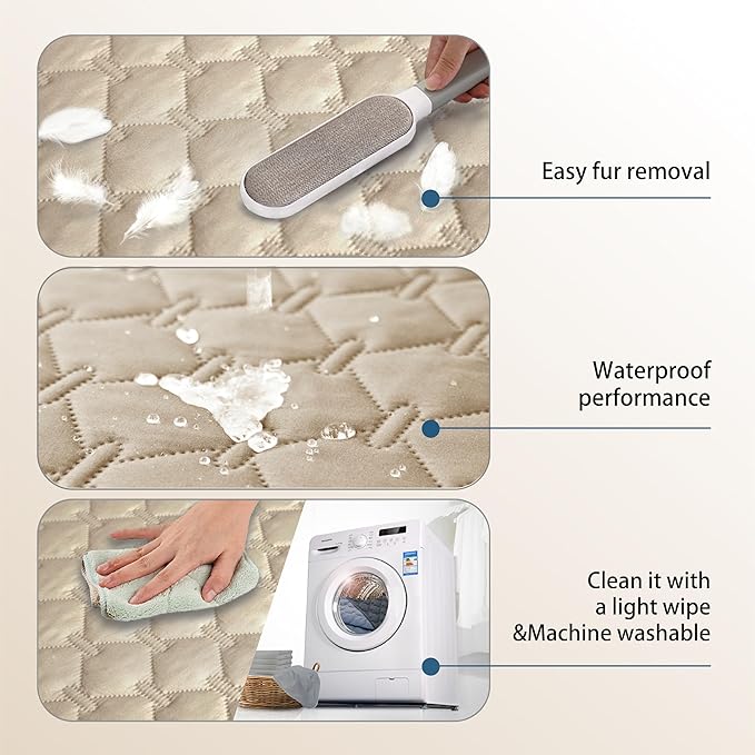 gogobunny 3X Stronger Waterproof Pet Blanket, Scratch Proof Furniture Protector for Dogs Cats, Reversible Cover 52x82 Inch, Dark Beige