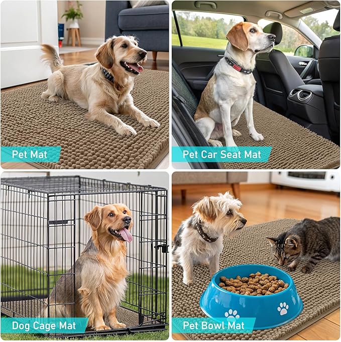 OLANLY Dog Door Mat for Muddy Paws 34x21, Absorbs Moisture and Dirt, Absorbent Non-Slip Washable Doormat, Quick Dry Chenille Mud Mat for Dogs, Entry Indoor Entryway Carpet for Inside Floor, Tan