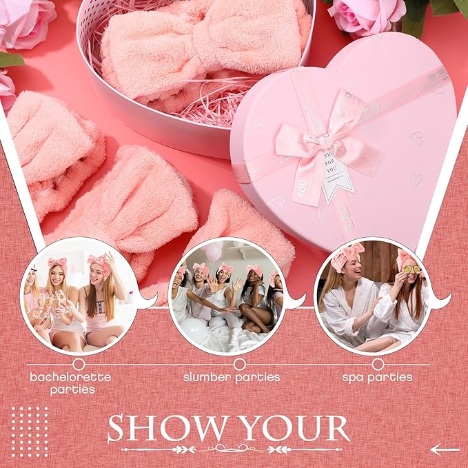 Yunlly 20 Pcs Spa Headband for Women 4 Inches Width Facial Makeup Hair Band Bulk Skincare Headbands for Washing Face Bowtie Slumber Party Supplies Fluffy Head Wraps(Pink)