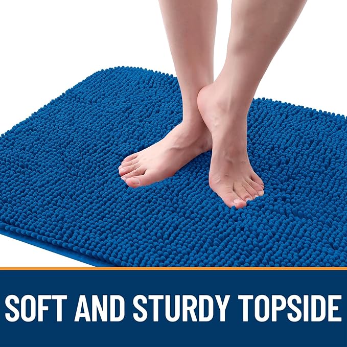 OLANLY Dog Door Mat for Muddy Paws 48x30, Absorbs Moisture and Dirt, Absorbent Non-Slip Washable Doormat, Quick Dry Chenille Mud Mat, Entry Indoor Entryway Carpet for Inside Floor, Deep Navy Blue
