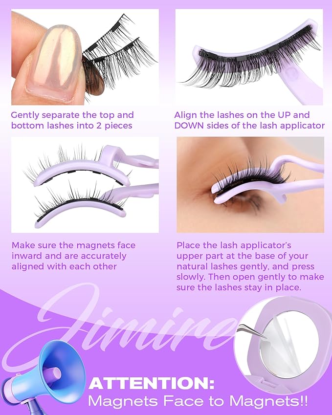 JIMIRE Magnetic Eyelashes Natural Look Wispy Magentic Lashes Reusable Magnetic Eyelashes with Applicator No Glue Needed Press on Magnetic Lashes Quick to Wear