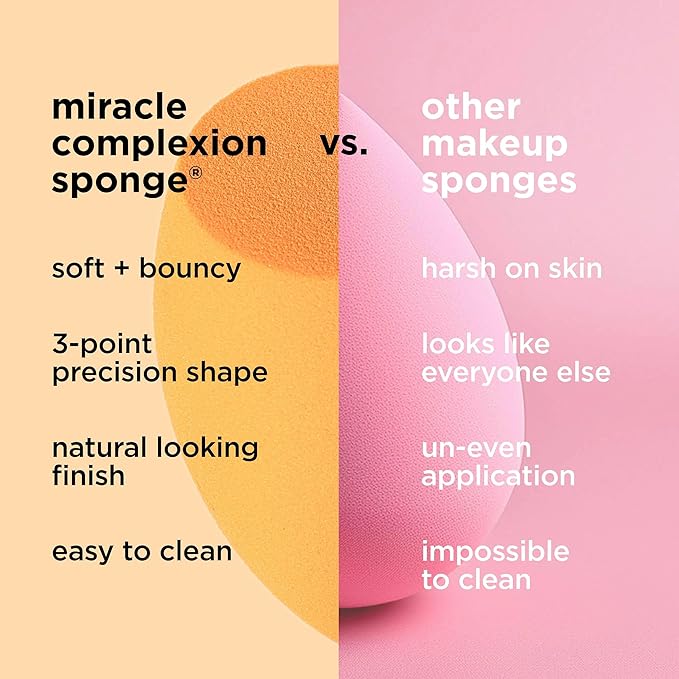 Real Techniques Miracle Complexion Sponge, Beauty Sponge, Makeup Blending & Foundation Application, Streak-Free, Full Coverage Finish, Vegan, Cruelty & Latex-Free, 1 Count