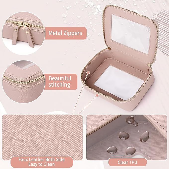 Clear Makeup Bag Women's Waterproof Travel Cosmetic Case and Toiletry Bag Portable Makeup Organizer Bag Car Essential with Zipper (Pink, M)