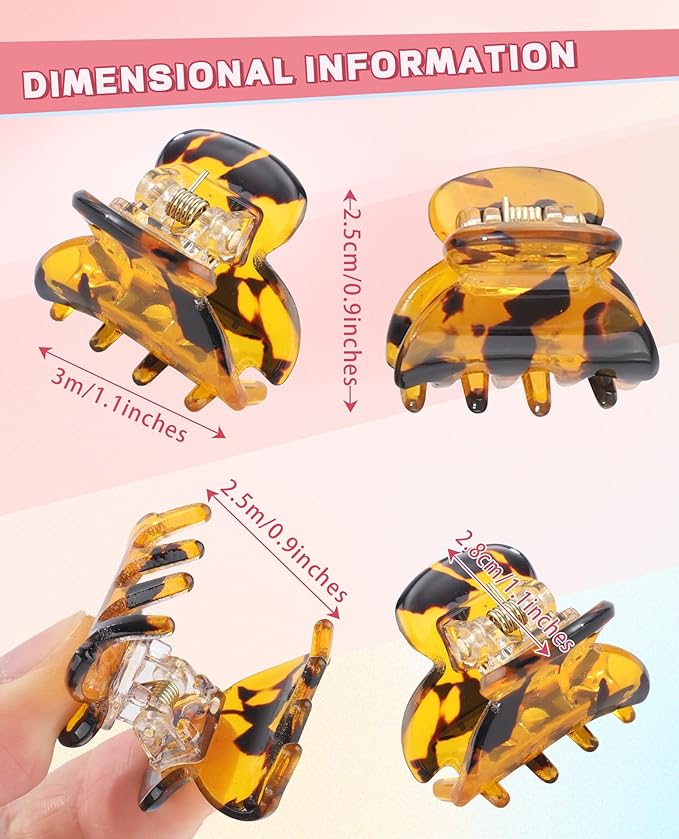 Claw Hair Clips Jaw Clamps - 12PCS Small Hair Claw Jaw Clamp for Thin Hair Styling Accessories Classic Hair Clamp for Women Girls (Black+Leopard)