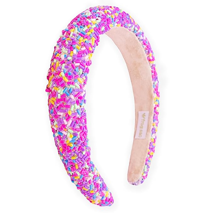FROG SAC Sprinkle Headbands for Girls, Purple Padded Confetti Head Band for Kids, Thick Puffy Hair Bands for Children, Wide Little Girl Hairband Hair Accessories