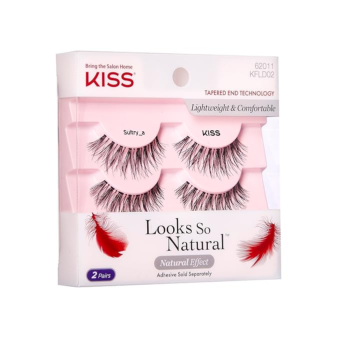 KISS False Eyelashes Sultry, 2 Pairs, Reusable | Lightweight & Comfortable | Tapered End Technology | Cruelty-Free | Contact Lens Friendly