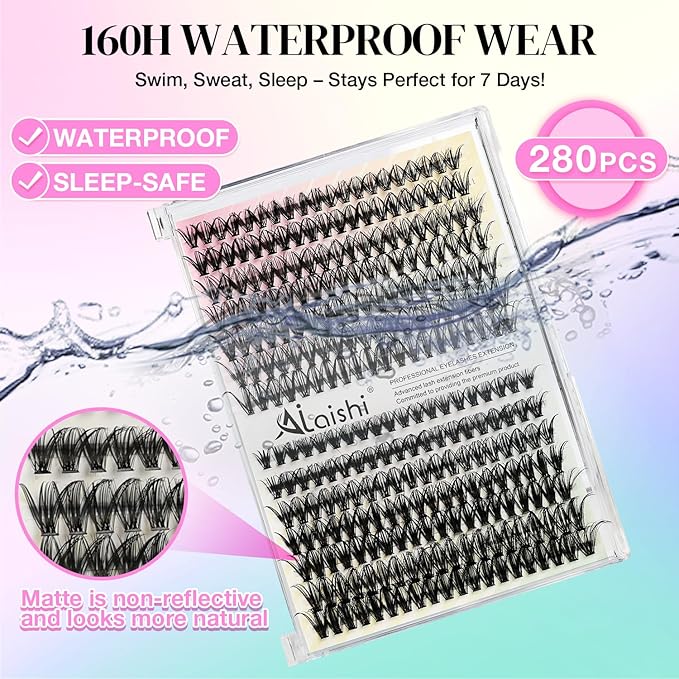 Lash Clusters DIY Cluster Eyelash Extensions 280pcs 9‑16mm 30D+40D Fluffy D Curl Natural Lashes–Waterproof Fake Cat Eye Wispy Individual Soft Clusters(16MIX1-1-X)