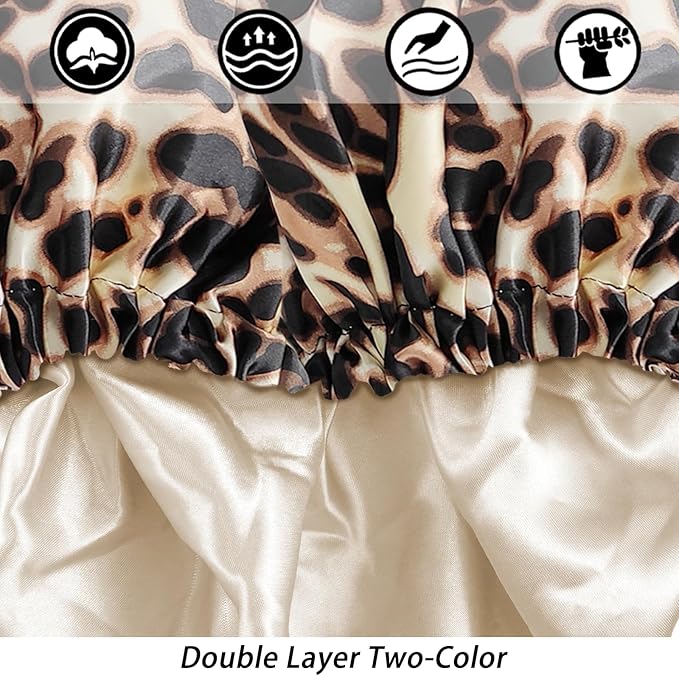 Satin Bonnet Silk Bonnet Hair Bonnet for Sleeping-Slouchy Beanie Hat Satin Sleep Cap for Women's Natural & Curly Hair(Leopard)