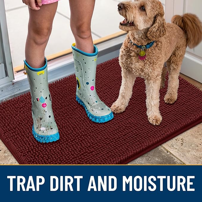 Smiry Dog Door Mat for Muddy Paws 36x24, Absorbs Moisture and Dirt Doormat, Non-Slip Washable Quick Dry Chenille Front Door Mat Indoor Entrance, Entryway Carpet for Inside Floor, Caramel Russet