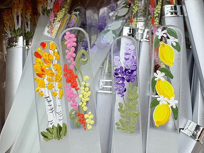 Hand-Painted Pastel Snapdragons Glass Nail File – Czech Crystal Manicure Tool, Gentle Durable Nail Care Gift for Women