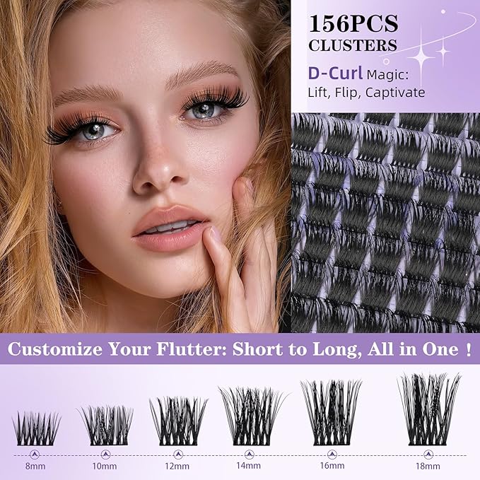 Lash Clusters B42 D Curl 8-16MIX DIY Lash Extensions 72 Clusters Lashes C D Curl B&Qaugen Wispy Volume Lashes Eyelash Clusters Extensions Individual Lashes Cluster DIY at Home (B42,D-8-16MIX)