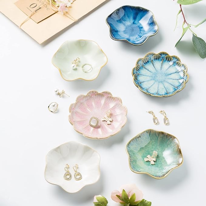 Jewelry Dish Tray, Ring Dish, Ceramic Trinket Tray, Key Bowl, Decorative Plate, for Friends Sisters Daughter Mother (Pink)