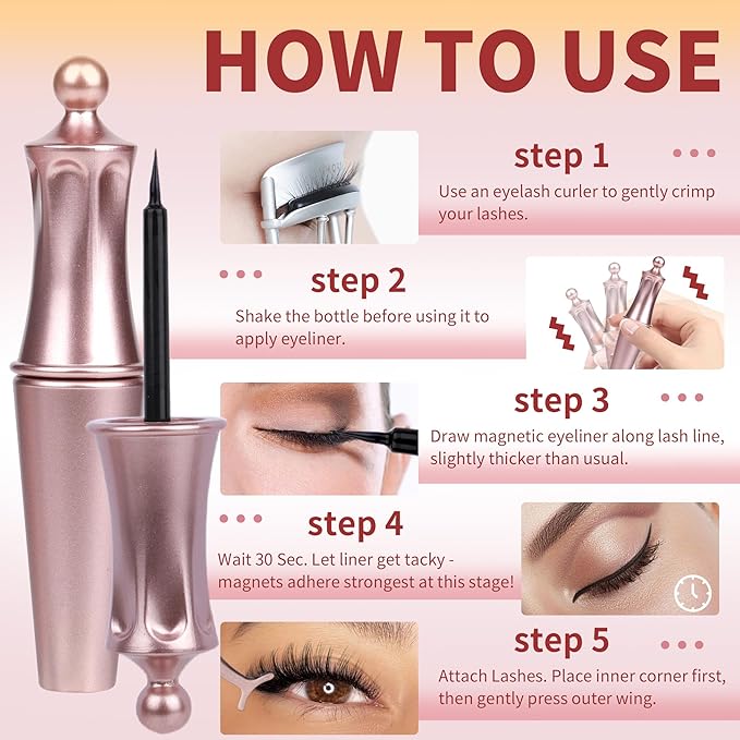 Magnetic Eyelashes with Eyeliner Cat Eye Natural Magnetic Lashes with Applicator No Glue Needed Wispy Magnet Lash 5 Pairs Strip Lashes with Magnet Eyeliner