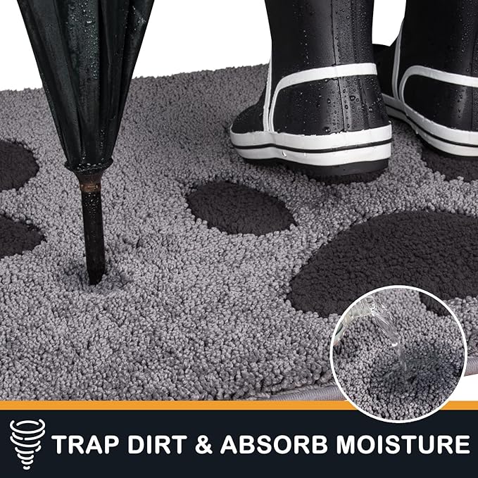 PURRUGS Dirt Trapping Door Mat 33.5" x 59", Non-Skid/Slip Machine Washable Microfiber Entryway Rug, Dog Doormat, Super Absorbent Welcome Mat for Muddy Wet Shoes and Paws, Grey