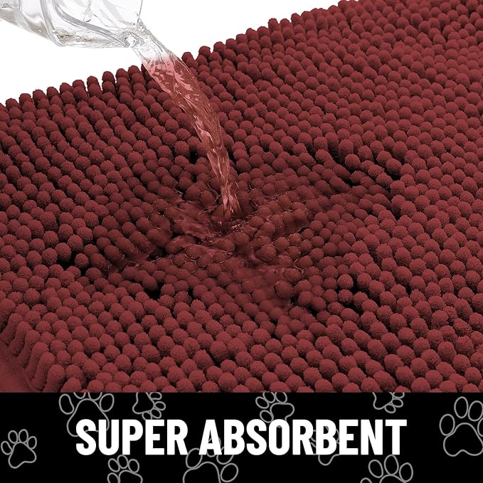 Smiry Dog Door Mat for Muddy Paws, Absorbent Dirt Trapper Non Slip Quick Dry Washable Chenille Mat for Mud Dogs, Entry Rug for Indoor and Outdoor (36x24 Inches, Caramel Russet and Black