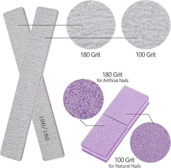 25 Pcs Nail Files for Acrylic Nails and 50 Pcs Mini Buffer Block File, 100/180 Grit Nail Buffer Double Sides Emery Boards Fingernail Files