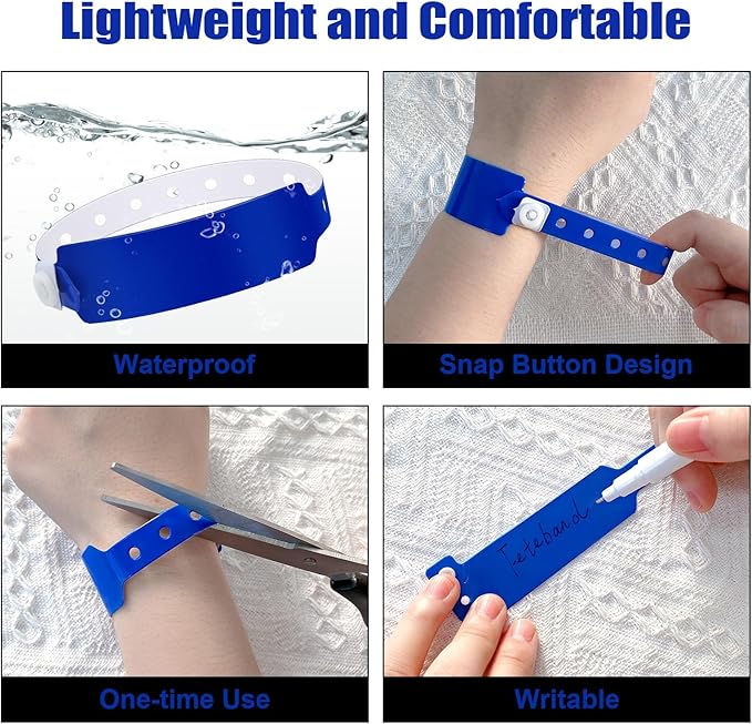 100pcs Colored Vinyl Wristbands, Waterproof & Security Wristbands for Events, Pool Parties & Outdoor Sports (Blue)