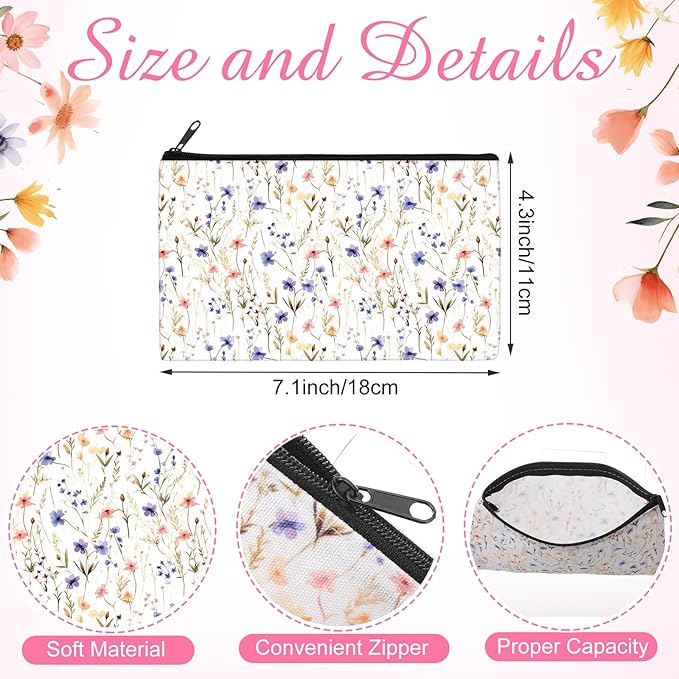 Reginary 20 Pcs Floral Prints Makeup Bag for Women Bulk Spring Floral Gifts for Women Toiletry Zipper Makeup Bags Appreciation Gifts Cosmetic Pouch Reusable Multipurpose Organizer, 7 x 4.3 Inches