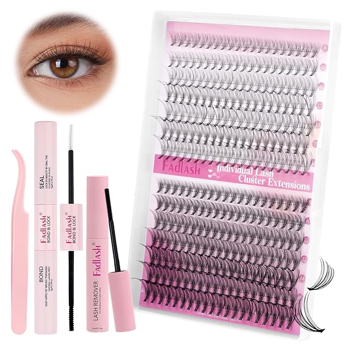 DIY Lash Extension Kit Individual Lashes Clusters Lash Bond and Seal, Clusters Lash Glue Remover and Eyelash Tweezers for Eyelash Extensions (10D+20D-0.07C, 8-16mm, Kit)
