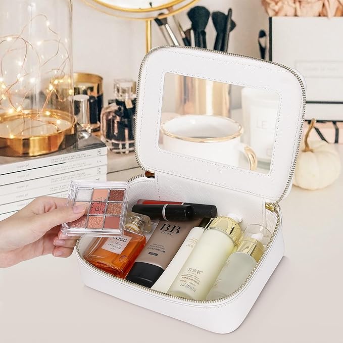 Clear Makeup Bag Women's Waterproof Travel Cosmetic Case and Toiletry Bag Portable Makeup Organizer Bag Car Essential with Zipper (White, M-1)