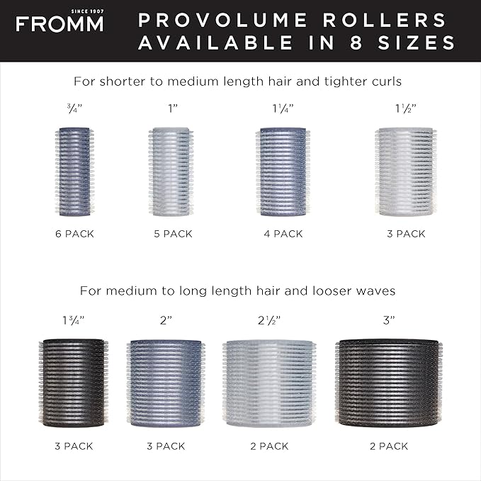 Fromm ProVolume 3" Self-Grip Ceramic Ionic Thermal Hair Rollers, 2 Count, Large Salon Quality Hair Curlers for Long Hair and Curtain Bangs