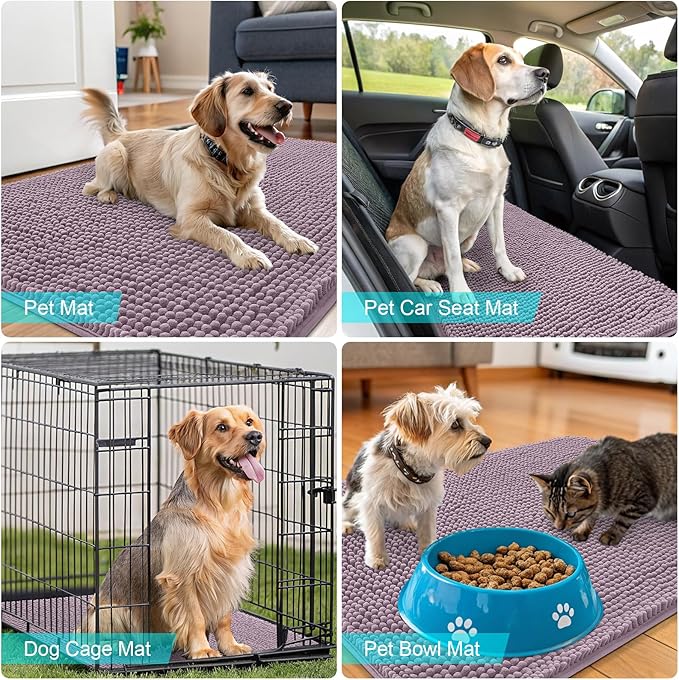 OLANLY Dog Door Mat for Muddy Paws 40x32, Absorbs Moisture and Dirt, Absorbent Non-Slip Washable Doormat, Quick Dry Chenille Mud Mat for Dogs, Entry Indoor Entryway Carpet for Inside Floor, Deep Plum