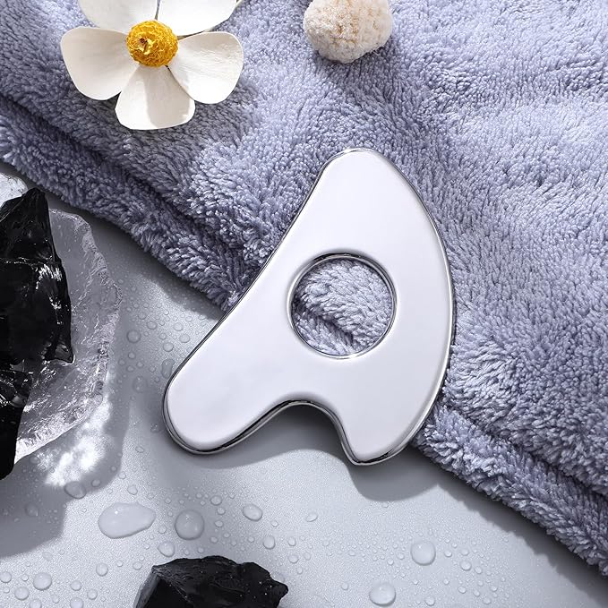 rosenice Gua Sha Facial Tool for Face Skincare Stainless Steel Gua Sha Board for Body Tensions Reduce Puffiness Festive Gifts Silver