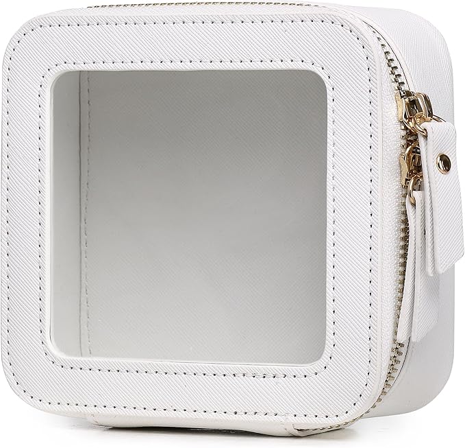 Small Clear Makeup Bag for Women Mini Cosmetic Bag Travel Toiletry Bag Purse Organizer with Zipper Car Essentials (White, Mini)