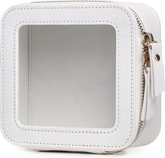Small Clear Makeup Bag for Women Mini Cosmetic Bag Travel Toiletry Bag Purse Organizer with Zipper Car Essentials (White, Mini)