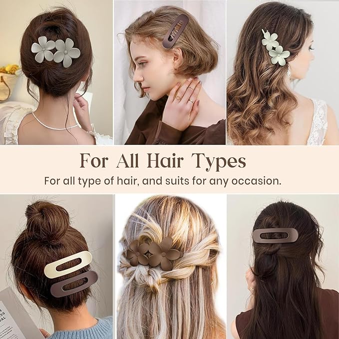 6 PCS Flat Hair Clips, Lay Flat Claw Clips for Women Girls, 2 Styles Non-slip Hair Claws for All Hair Types,Comfortable Flat Clips for Lying and Driving(Tortoise)