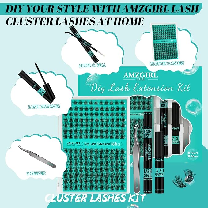 Lash Extension Kit,168Pcs DIY Eyelash Clusters with Bond and Seal Glue Waterproof,Eyelashes Remover for Cluster Extensions for Beginner,Lashes Applicator Tool(Medusa,D-Mix8-16mm Kit)