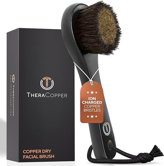 TheraCopper Copper Dry Facial Brush – Lymphatic Drainage Facial Dry Brush for Face with Natural Copper Bristles for Improved Circulation & Exfoliation – Daily Face Care for Refreshed & Glowing Skin