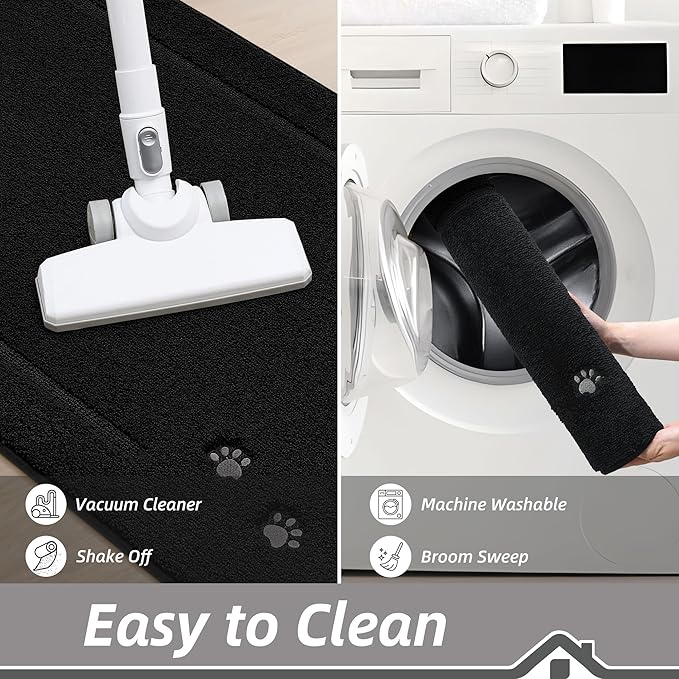 BEQHAUSE Dog Door Mat for Mud Paws Dirt Trapper Doormat Non-Slip Entryway Rugs Absorbent Welcome Mat Washable Indoor Floor Mat Low-Profile for Front Door, 20" x 32", Black