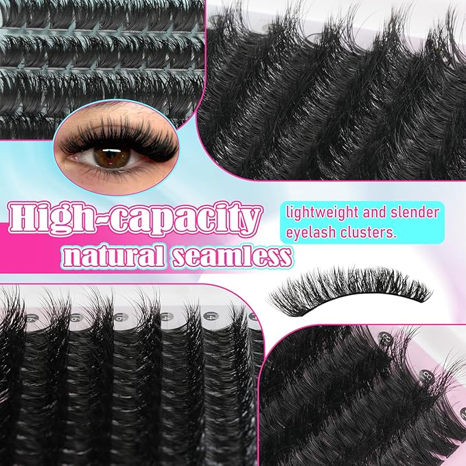 Fluff Lash Clusters Kit 608PCS Cluster Eyelash Extensions Kit 8-18MM Wispy Lashes Clusters Kit 80D 100D D-Curly Eyelash Clusters Mix Daily Look Fake Eyelashes Extension Kit
