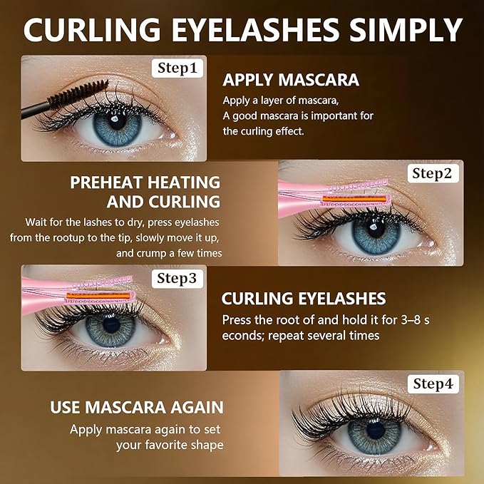 Heated Eyelash Curler - 2-in-1 Clip-Type Design, 3 Temperature Modes, USB Rechargeable Electric Eyelash Curler, Natural Curling 24H Long-Lasting Curl, Gift for Women & Girls, Light Pink DA