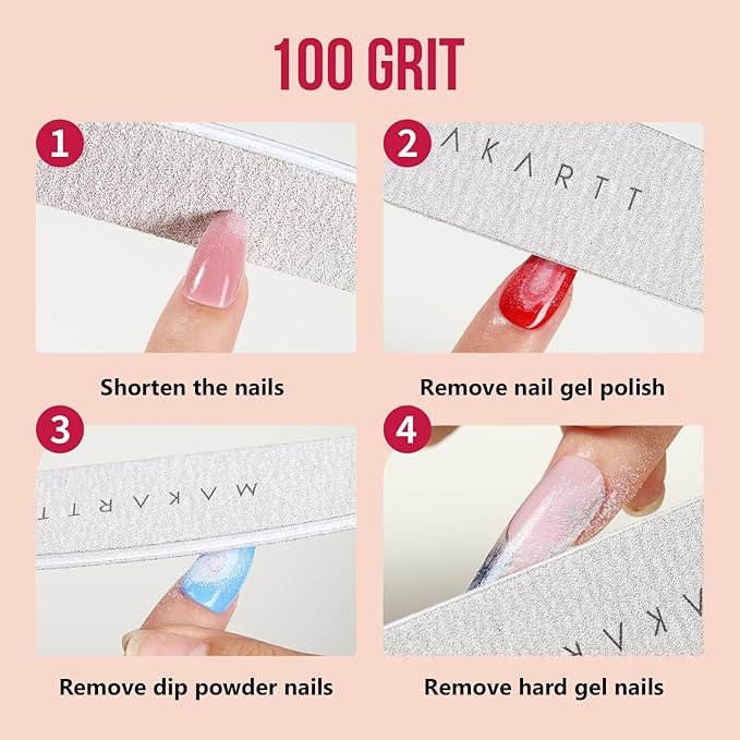 Makartt Nail File, 100/180 Grit 20 Pcs Nail Files for Natural Nails, Professional Strong Emery Boards for Nails Doubled Sides Washable Fingernail Files Manicure Tool Set