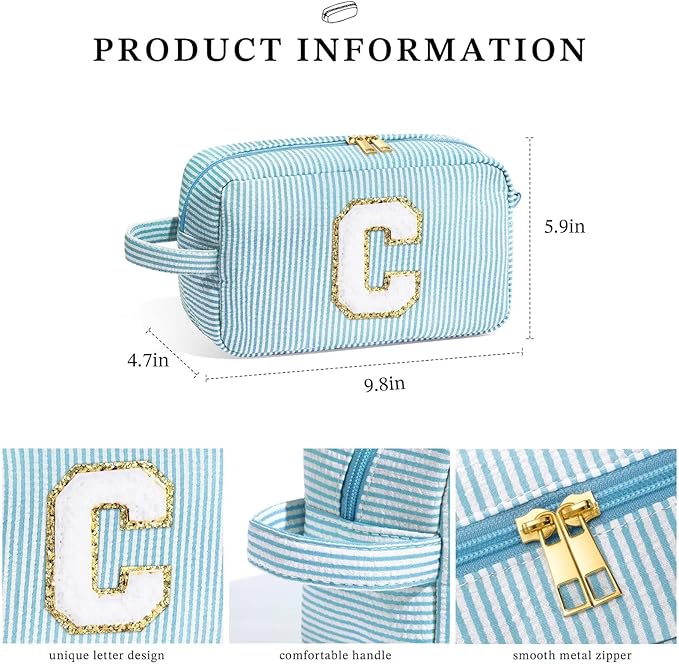 YOOLIFE Travel Makeup Bag for Women - Initial Cosmetic Bag Toiletry Pouch Make Up Case for Women Friend Sister Teacher, Personalized Birthday Gifts for Women, Light Blue Z