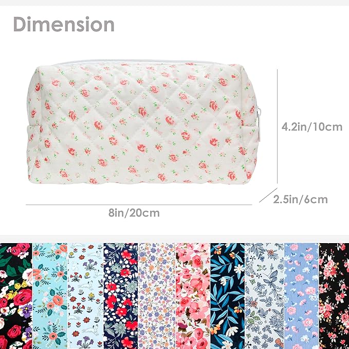 PAZIMIIK 2PCS SET Vintage Quilted Makeup Bag Cosmetic Pouch for Brushes Pencils and Travel Make Up Accessories for Women and Girls Gauze Rose