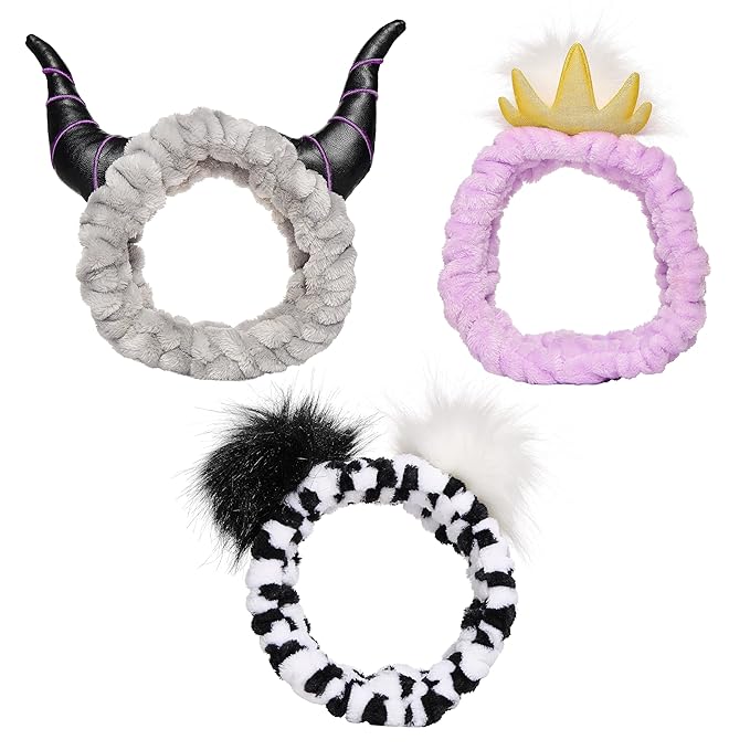 Disney Spa Headband, Soft, Plush, Adjustable, and Fun Hair Accessory for Skincare and Makeup Routines, Villains by Belle Maison