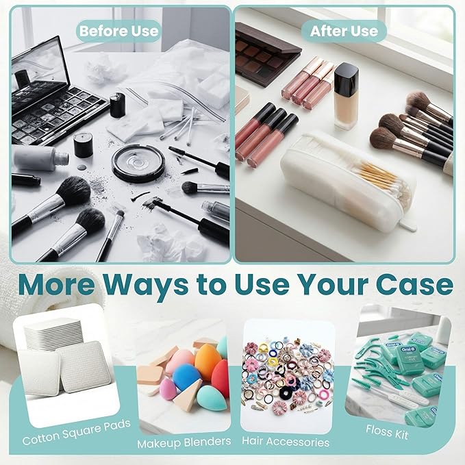 Cotton Pad Swab Travel Case – 2-in-1 Portable Waterproof Qtips Dispenser for Cotton Square Pad & Qtip, Floss, Bobbi Pin, Nail Kit, Hair Accessories Organizer TSA Compliance – VISFRESH (Clear)