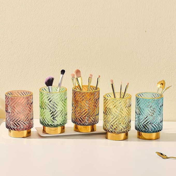 Makeup Brush Holder Organizer,Toothbrush Holders,Desk Pen Pencil Holder,Multifunctional Vintage Glass Brush Cup（A40-1-US）