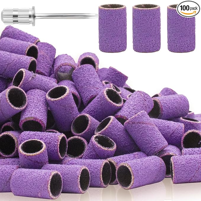 100Pcs Sanding Bands for Nail Drill 150 Grit, Medium Grit Sanding Band for Nail Drill with 3/32” Nail Drill Bit for Acrylic Nail, Gel Nail, Professional Nail Sanding Band Set for Manicure and Pedicure