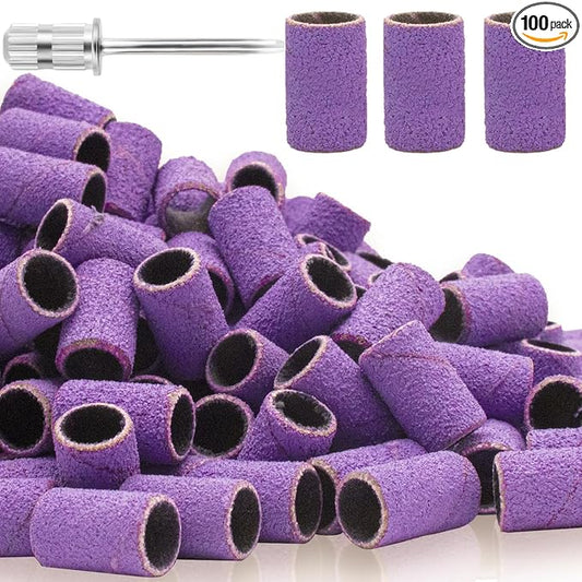 100Pcs Sanding Bands for Nail Drill 150 Grit, Medium Grit Sanding Band for Nail Drill with 3/32” Nail Drill Bit for Acrylic Nail, Gel Nail, Professional Nail Sanding Band Set for Manicure and Pedicure
